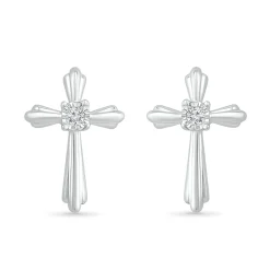 Cross Stud Earrings With Diamond Accents In Sterling Silver
