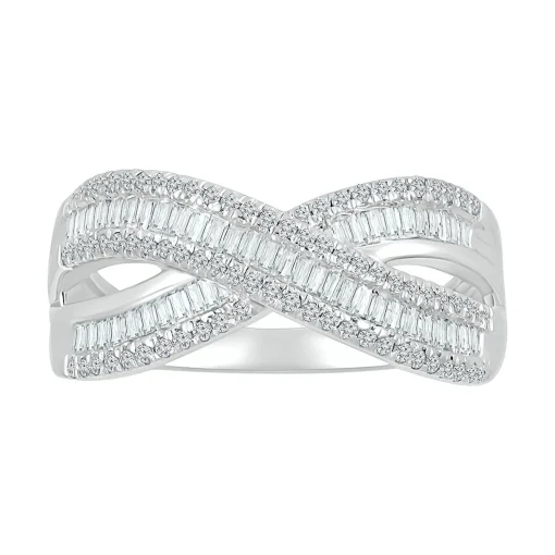Crossover Ring With Baguette Diamonds In 10K White Gold (5/8 Ct. Tw.)