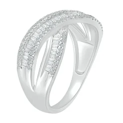 Crossover Ring With Baguette Diamonds In 10K White Gold (5/8 Ct. Tw.)