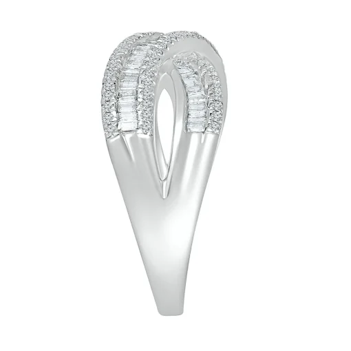 Crossover Ring With Baguette Diamonds In 10K White Gold (5/8 Ct. Tw.)