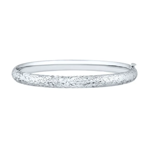 Crystal Cut Bangle Bracelet In 10K White Gold