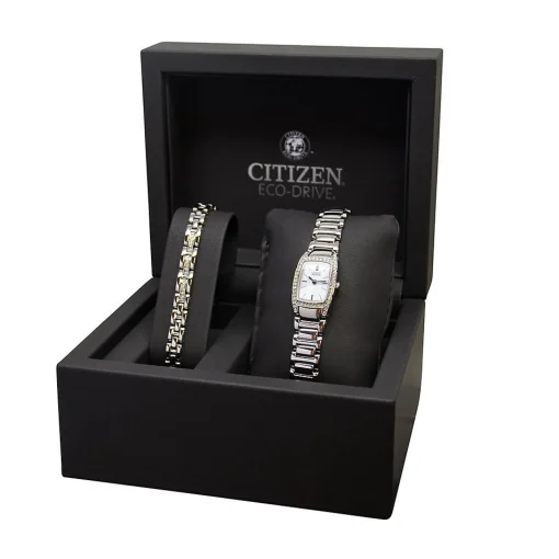 Crystal Women's Watch & Bracelet Set In Stainless Steel