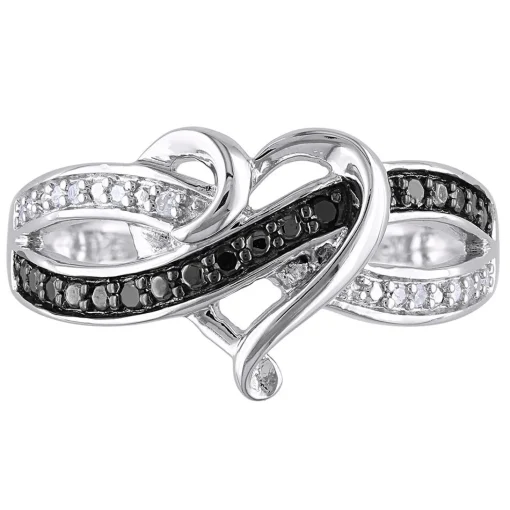 1/8 Ct. Tw. Black & White Diamond Heart Ring In Sterling Silver