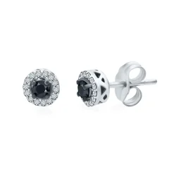1/4 Ct. Tw. Black & White Diamond Halo Stud Earrings In Sterling Silver