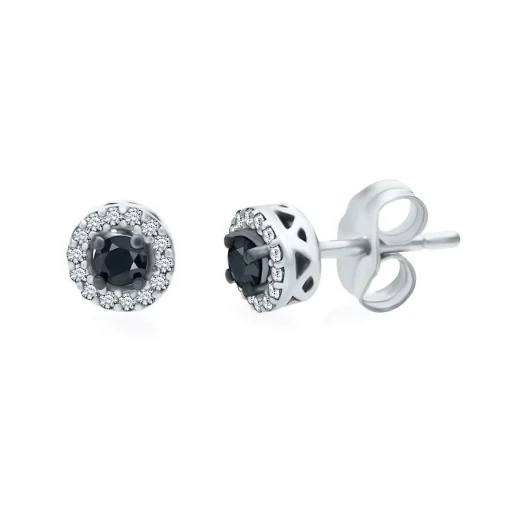 1/4 Ct. Tw. Black & White Diamond Halo Stud Earrings In Sterling Silver