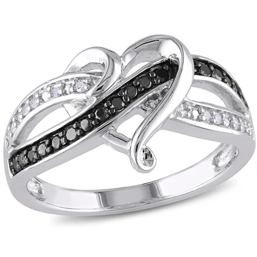 1/8 Ct. Tw. Black & White Diamond Heart Ring In Sterling Silver