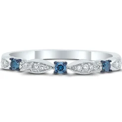 1/8 Ct. Tw. Blue & White Diamond Stack Band In 10K White Gold