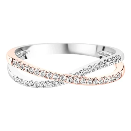 1/7 Ct. Tw. Diamond Criss Cross Ring In 10K White & Rose Gold