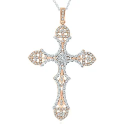3/4 Ct. Tw. Diamond Cross Pendant In 10K Rose & White Gold