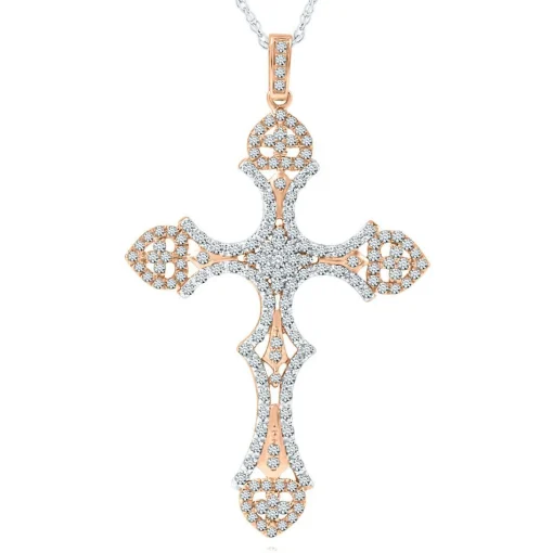 3/4 Ct. Tw. Diamond Cross Pendant In 10K Rose & White Gold