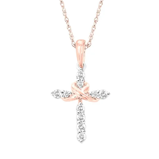 1/7 Ct. Tw. Diamond Cross Pendant In 10K White & Rose Gold