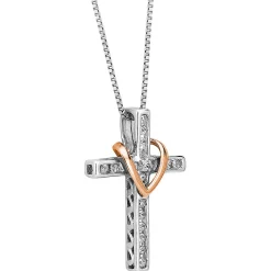 1/7 Ct. Tw. Diamond Cross Pendant In Sterling Silver & 14K Rose Gold
