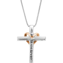 1/7 Ct. Tw. Diamond Cross Pendant In Sterling Silver & 14K Rose Gold