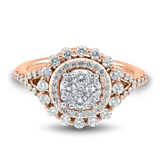 1 Ct. Tw. Diamond Double Halo Composite Ring In 14K Rose Gold