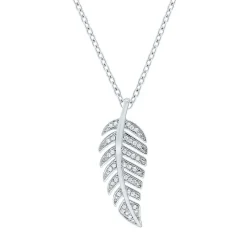 1/10 Ct. Tw. Diamond Feather Pendant In Sterling Silver