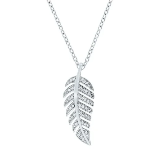 1/10 Ct. Tw. Diamond Feather Pendant In Sterling Silver