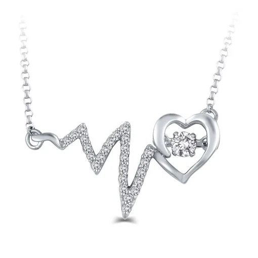 1/7 Ct. Tw. Diamond Heartbeat Necklace In Sterling Silver