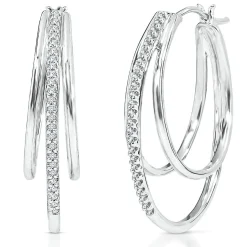 1/4 Ct. Tw. Diamond Hoop Earrings In Sterling Silver