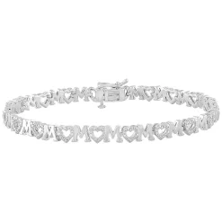 1/10 Ct. Tw. Diamond Mom Heart Bracelet In Sterling Silver