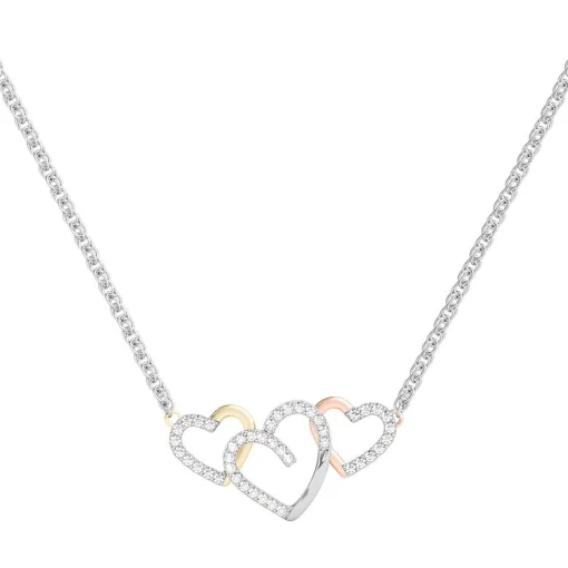1/7 Ct. Tw. Diamond Tricolor Heart Pendant In Sterling Silver & 10K Gold