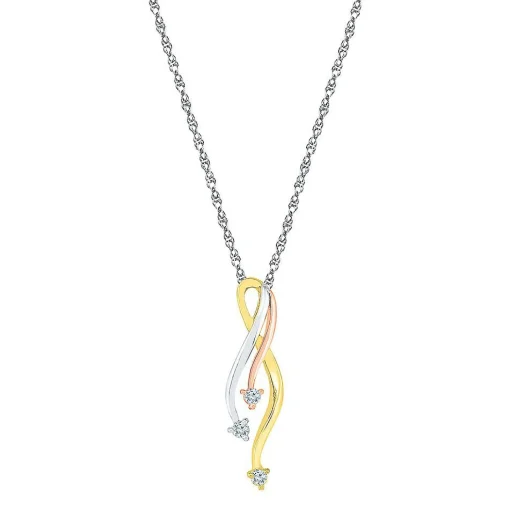 1/7 Ct. Tw. Diamond Tricolor Pendant In 10K Gold