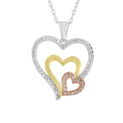 1/8 Ct. Tw. Diamond Triple Heart Tricolor Pendant In Sterling Silver & 10K Gold