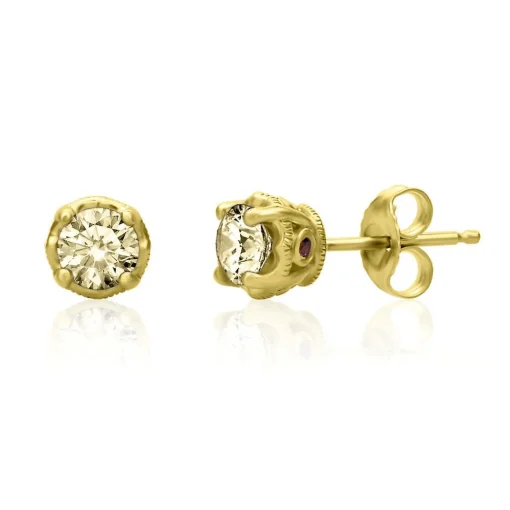 1/2 Ct. Tw. Yellow Diamond & Garnet Stud Earrings In