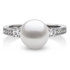Cultured Freshwater Pearl And Lab-Created White Sapphire Ring In Sterling Silver