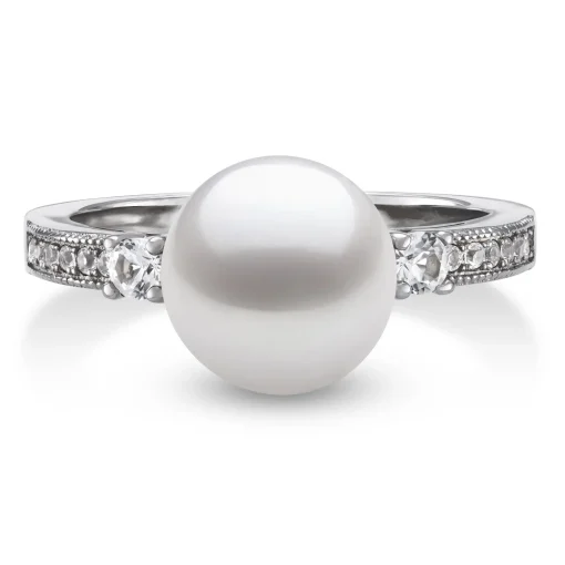 Cultured Freshwater Pearl And Lab-Created White Sapphire Ring In Sterling Silver