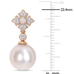 Cultured Freshwater Pearl Earrings With Diamond Drop In 10K Rose Gold (1/8 Ct. Tw.)