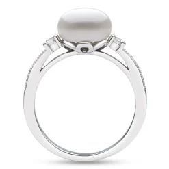 Cultured Freshwater Pearl And Lab-Created White Sapphire Ring In Sterling Silver