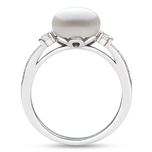 Cultured Freshwater Pearl And Lab-Created White Sapphire Ring In Sterling Silver