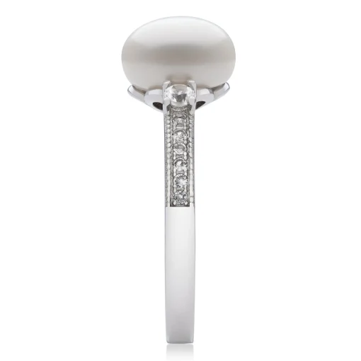 Cultured Freshwater Pearl And Lab-Created White Sapphire Ring In Sterling Silver