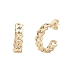 Curb Chain Open Huggie Hoop Earrings In Vermeil, 11Mm