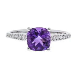 Cushion-Cut Amethyst & Diamond Ring In 10K White Gold (1/18 Ct. Tw.)