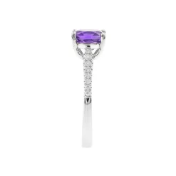 Cushion-Cut Amethyst & Diamond Ring In 10K White Gold (1/18 Ct. Tw.)