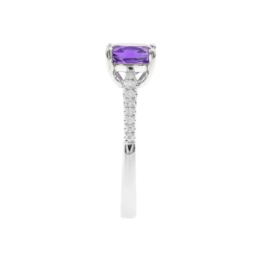 Cushion-Cut Amethyst & Diamond Ring In 10K White Gold (1/18 Ct. Tw.)