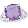 Cushion-Cut Amethyst & White Topaz Ring In Sterling Silver