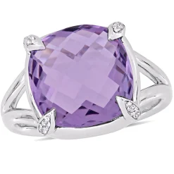 Cushion-Cut Amethyst & White Topaz Ring In Sterling Silver