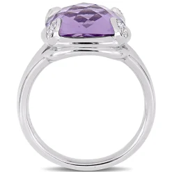 Cushion-Cut Amethyst & White Topaz Ring In Sterling Silver
