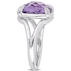 Cushion-Cut Amethyst & White Topaz Ring In Sterling Silver