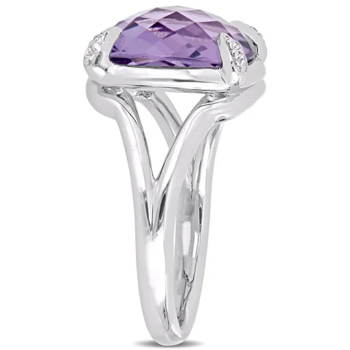 Cushion-Cut Amethyst & White Topaz Ring In Sterling Silver