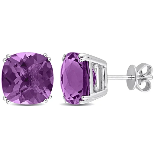 Cushion-Cut Amethyst Stud Earrings In 14K White Gold