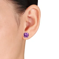 Cushion-Cut Amethyst Stud Earrings In 14K White Gold