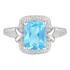 Cushion-Cut Blue Topaz & Lab Created White Sapphire Earring, Pendant & Ring Set In Sterling Silver