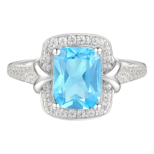 Cushion-Cut Blue Topaz & Lab Created White Sapphire Earring, Pendant & Ring Set In Sterling Silver