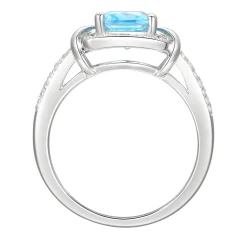 Cushion-Cut Blue Topaz & Lab Created White Sapphire Earring, Pendant & Ring Set In Sterling Silver