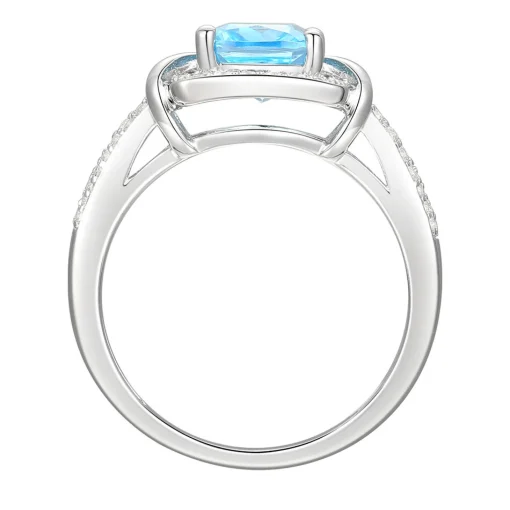Cushion-Cut Blue Topaz & Lab Created White Sapphire Earring, Pendant & Ring Set In Sterling Silver