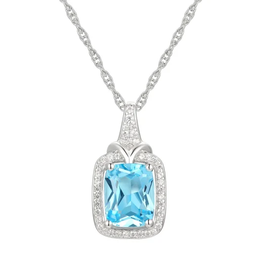 Cushion-Cut Blue Topaz & Lab Created White Sapphire Earring, Pendant & Ring Set In Sterling Silver