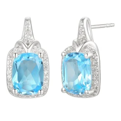 Cushion-Cut Blue Topaz & Lab Created White Sapphire Earring, Pendant & Ring Set In Sterling Silver